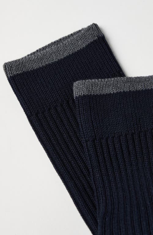 Brunello Cucinelli Cotton Ribbed Mid-calf Socks In Blue