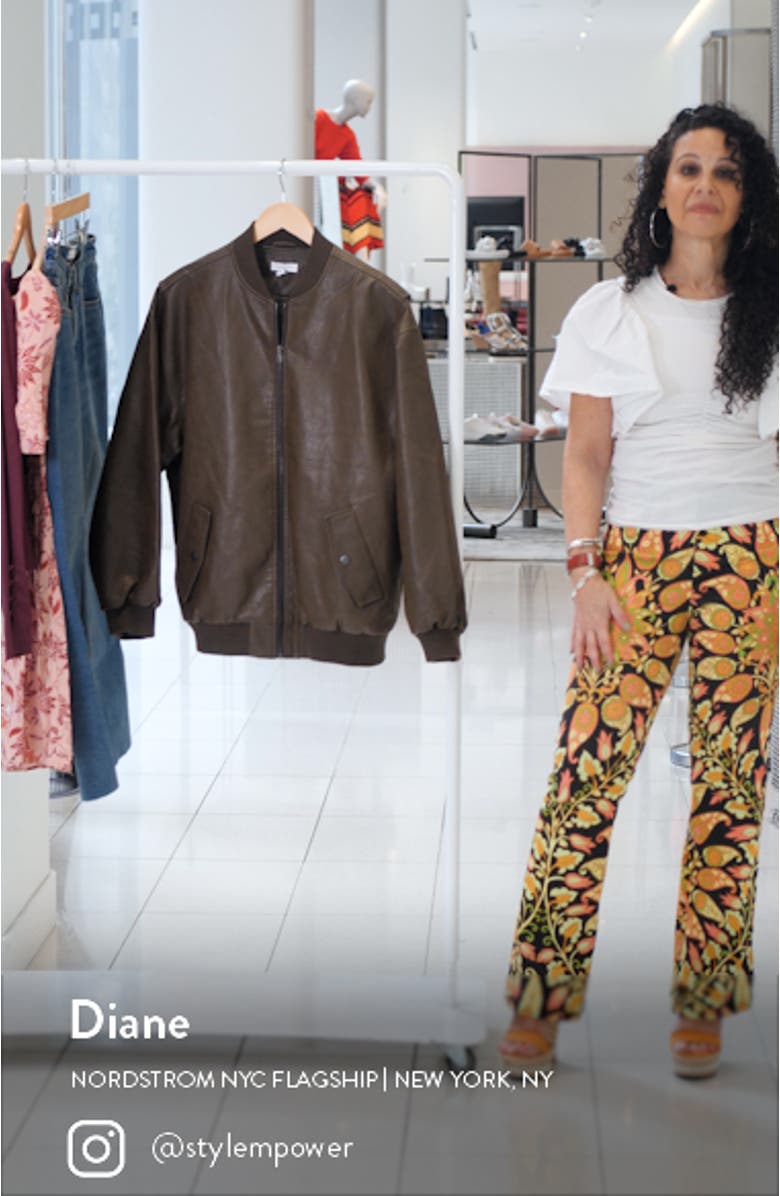 Oversize Washed Faux Leather Bomber Jacket, sales video thumbnail