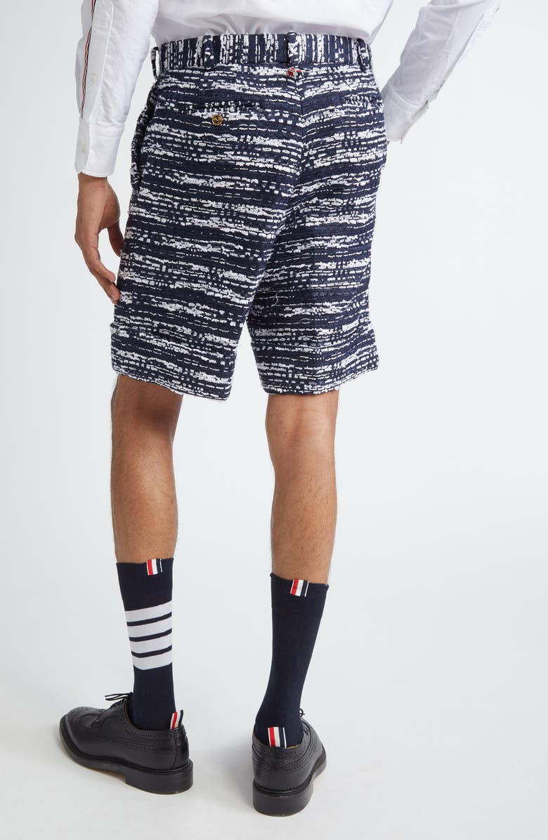 Thom Browne Beltloop Mélange Tulle Tweed Shorts, Alternate, color, Navy