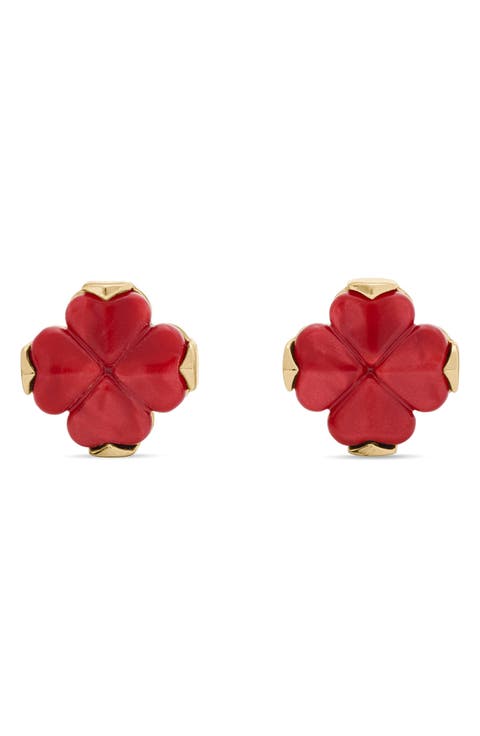 spade mother-of-pearl flower stud earrings