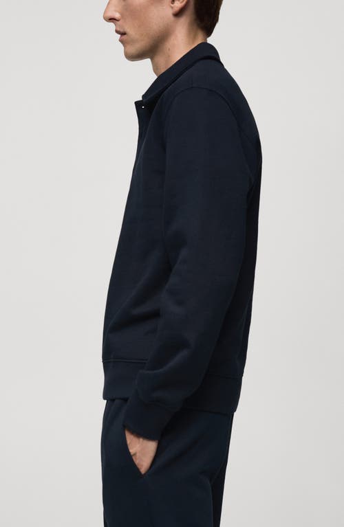 Mango Cotton Blend Polo Sweatshirt In Dark Navy