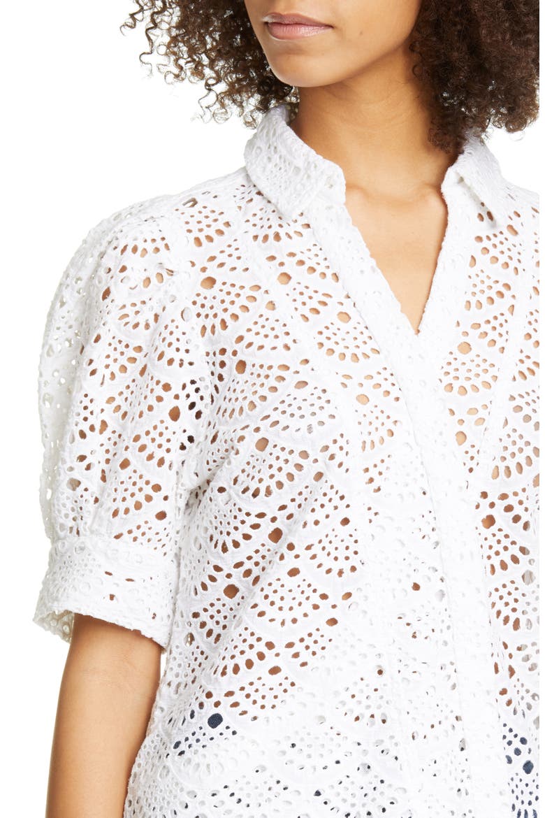 Angela Cotton Eyelet Puff Sleeve Blouse, Alternate, color, WHITE
