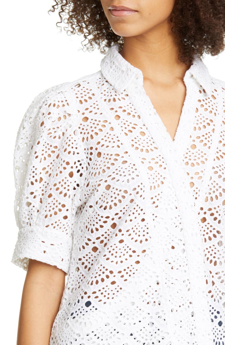Tanya Taylor Angela Cotton Eyelet Puff Sleeve Blouse, Alternate, color, 
