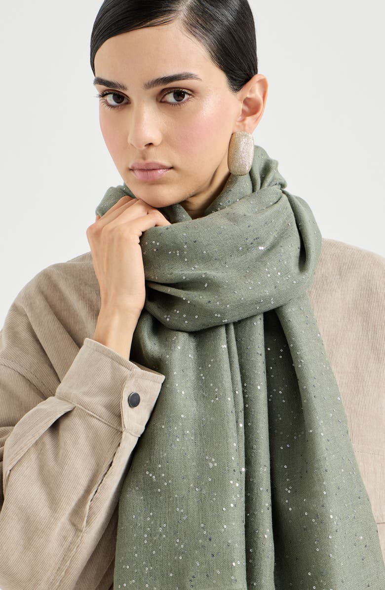 Brunello Cucinelli Cashmere and silk Diamond yarn scarf, Alternate, color, Green