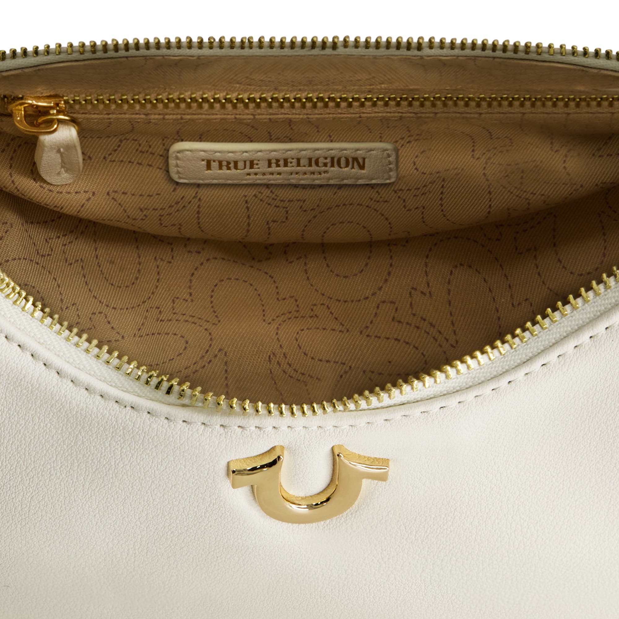 True Religion Zip Top Crescent Hobo Bag, Alternate, color, White