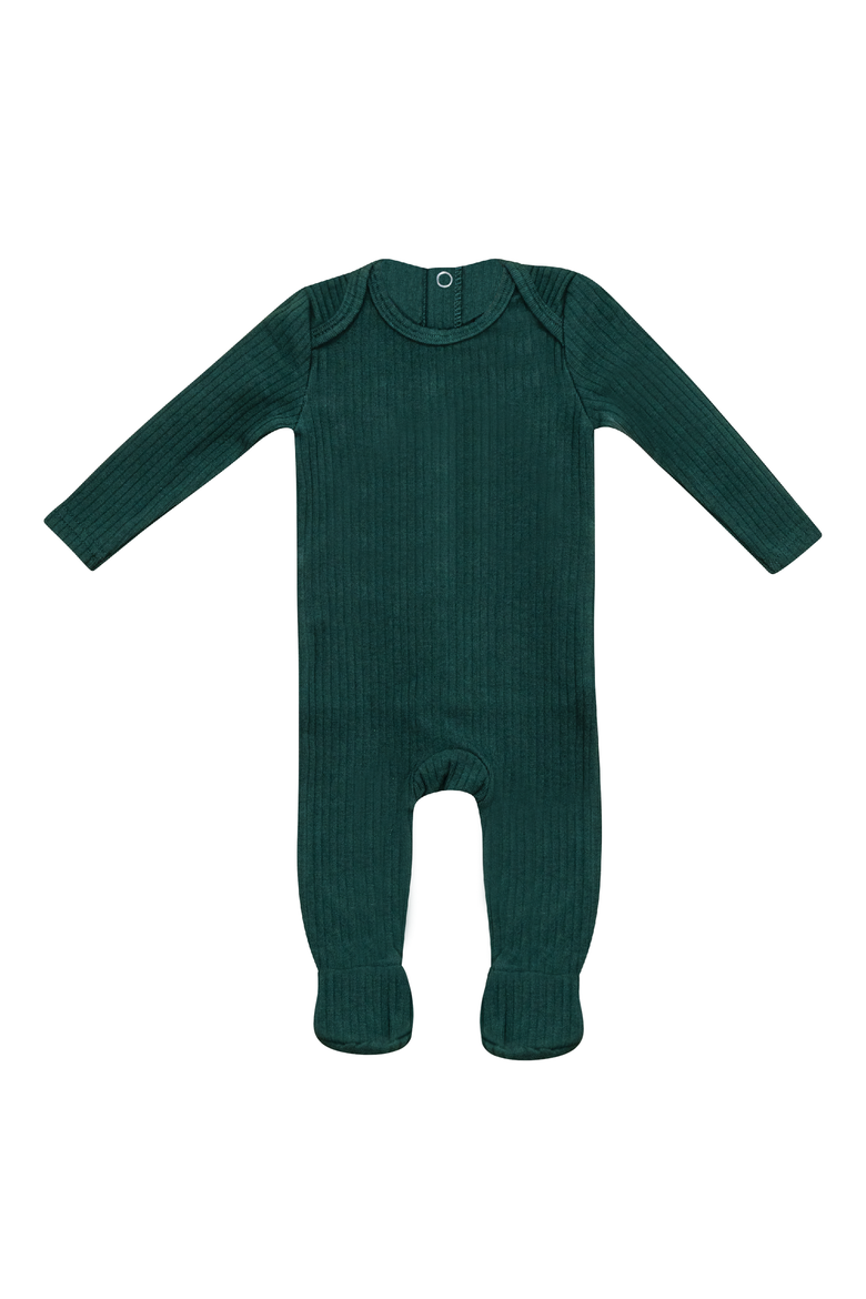 Round Neck Back Snap Ribbed Romper, Main, color, Pine Green
