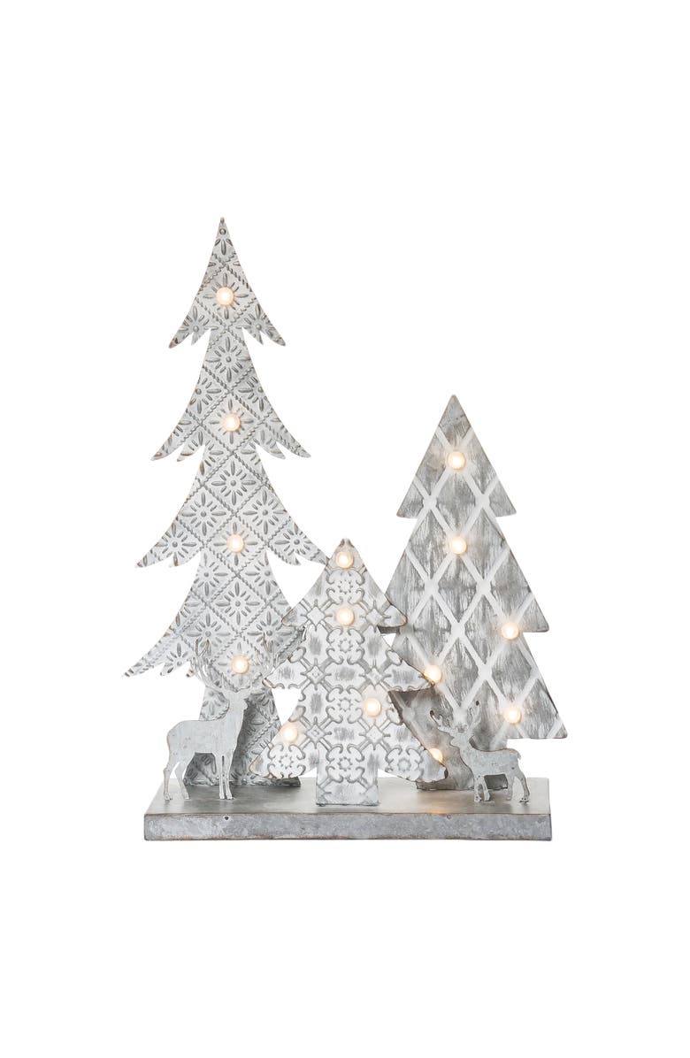 Transpac Silver Metal Light Up Rustic Christmas Scene Decor Tree Sculpture, Main, color, Metallic Silver