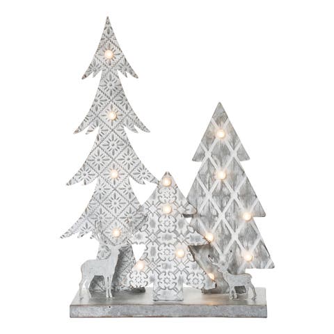 Silver Metal Light Up Rustic Christmas Scene Decor Tree Sculpture
