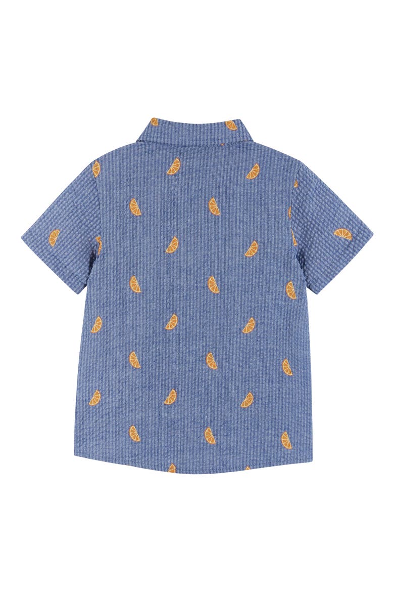 Kids' Print Seersucker Short Sleeve Button-Up Shirt, Alternate, color, BLUE ORANGE