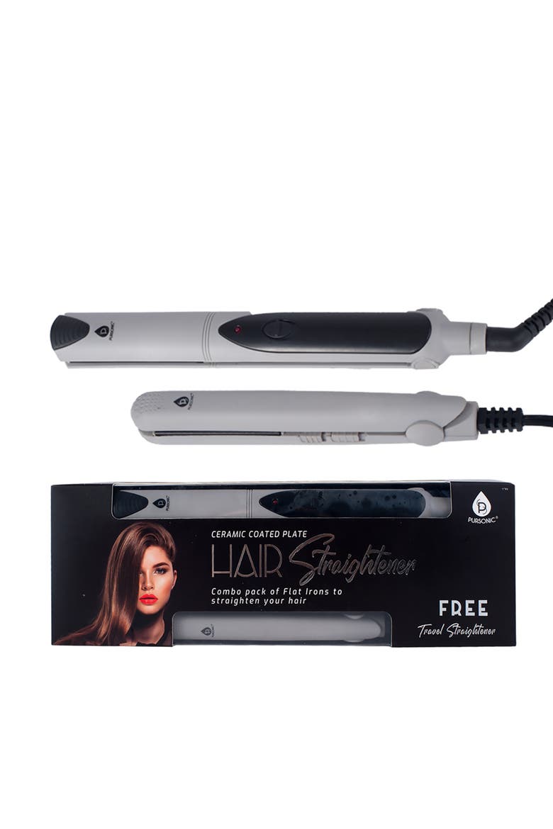 Flat Iron with A Free Travel Straightener, Alternate, color, Grey