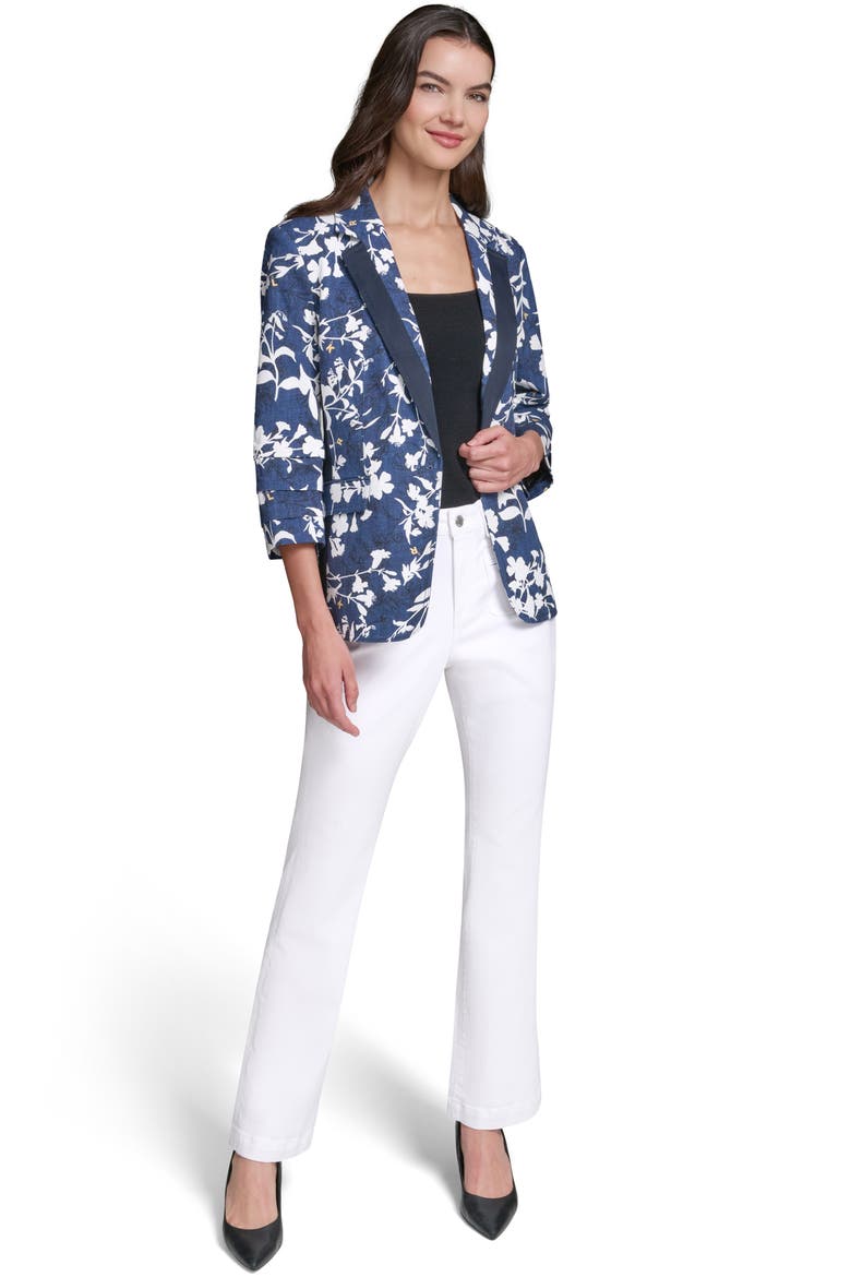 Floral Print Blazer, Alternate, color, MIDNIGHT NAVY/ SOFT WHITE