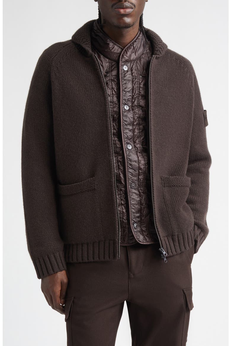 Ghost Cashmere Cardigan with Detachable Quilted Lining, Main, color, V0070 DARK BROWN