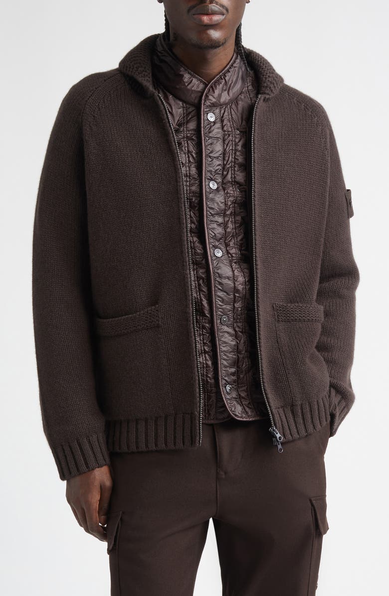 Stone Island Ghost Cashmere Cardigan with Detachable Quilted Lining, Main, color, V0070 Dark Brown