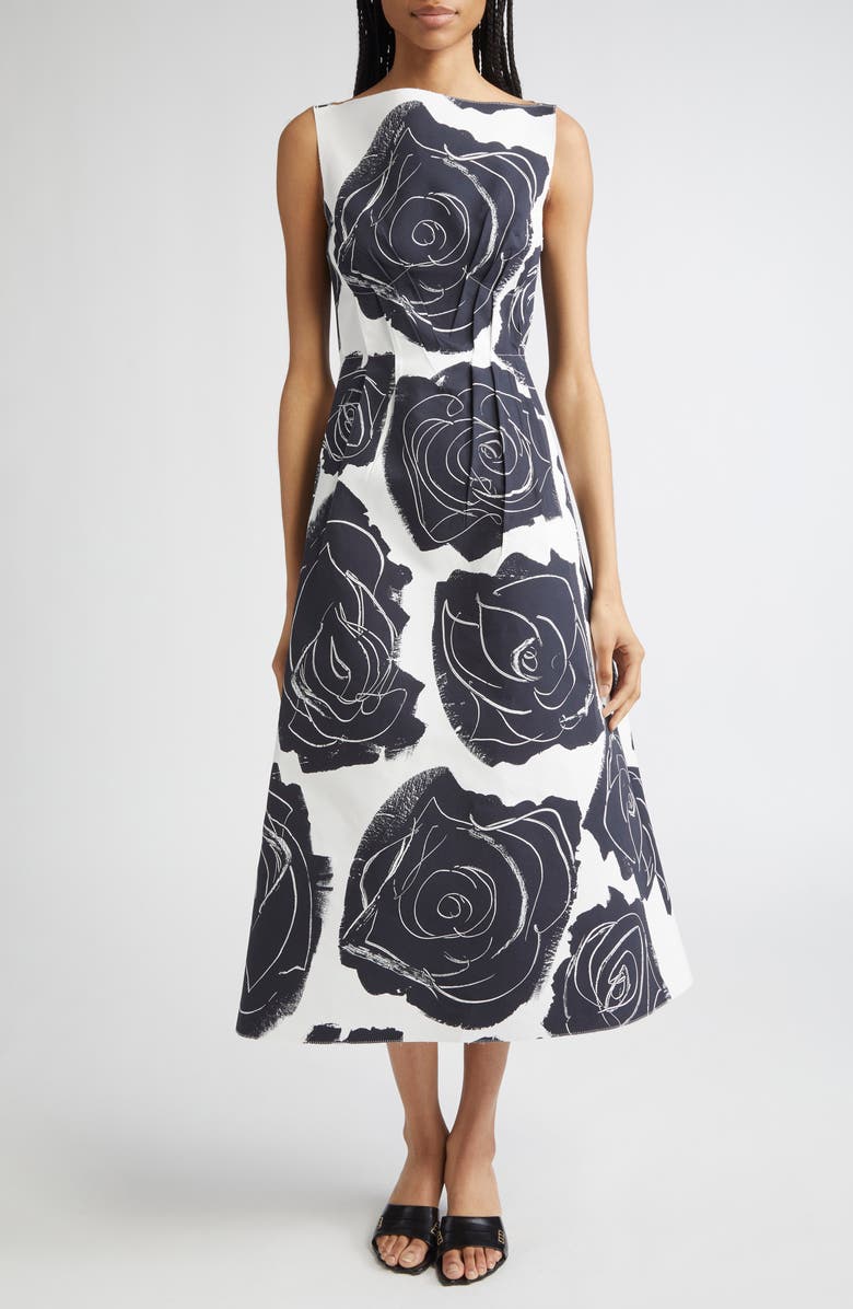 Marni Cybele Print Cotton Poplin A-Line Dress, Main, color, Cyw01 Lily White
