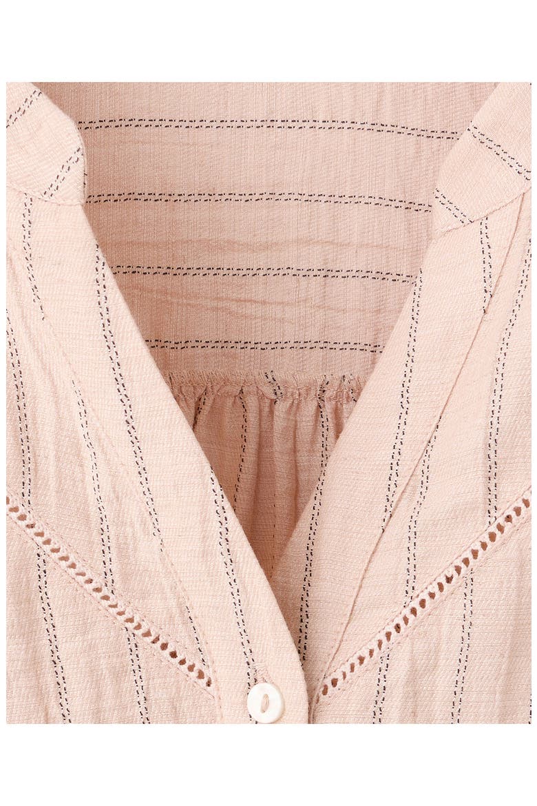 Striped V-Neck Top with Openwork Details, Alternate, color, PASTEL PINK