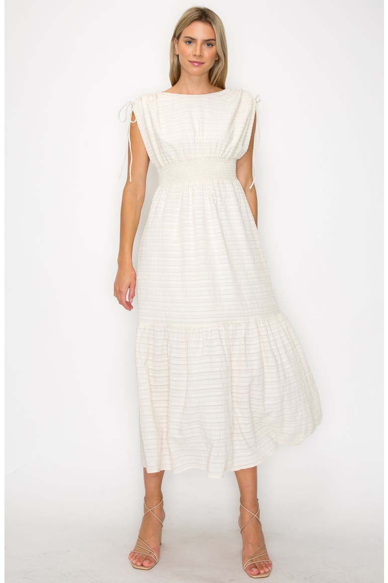 Textured Smocked Waist Tiered Midi Dress, Alternate, color, IVORY