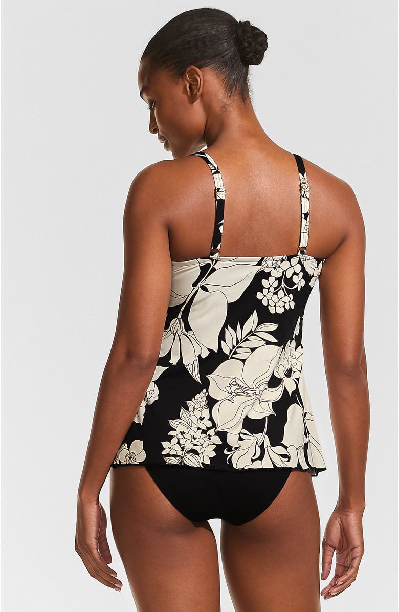 Lands' End Tulip Hem Tankini Top, Alternate, color, Black/Egret Lilies
