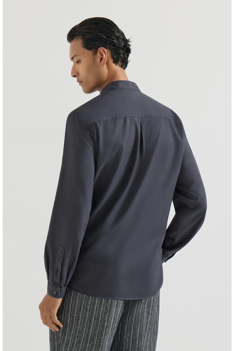 Garment-dyed shirt in cotton twill with Mandarin collar, Alternate, color, Anthracite