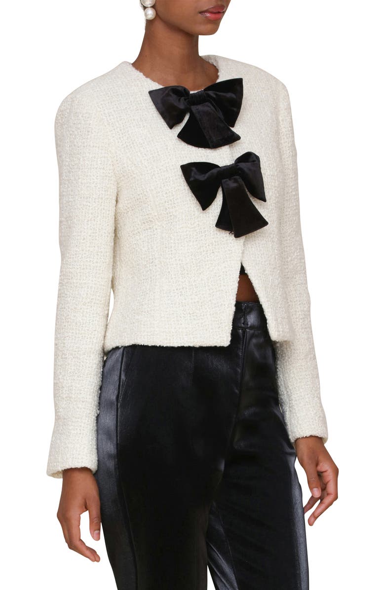 Avec Les Filles Bow Cropped Cardigan, Alternate, color, White