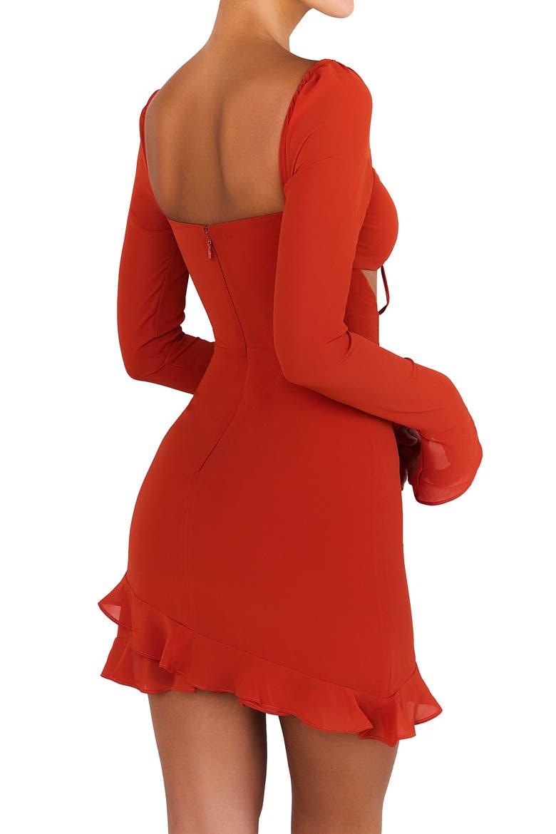 Lace-Up Cutout Long Sleeve Cocktail Minidress, Alternate, color, AMBER