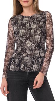 Ted Baker Floral Long Sleeve Mesh Top