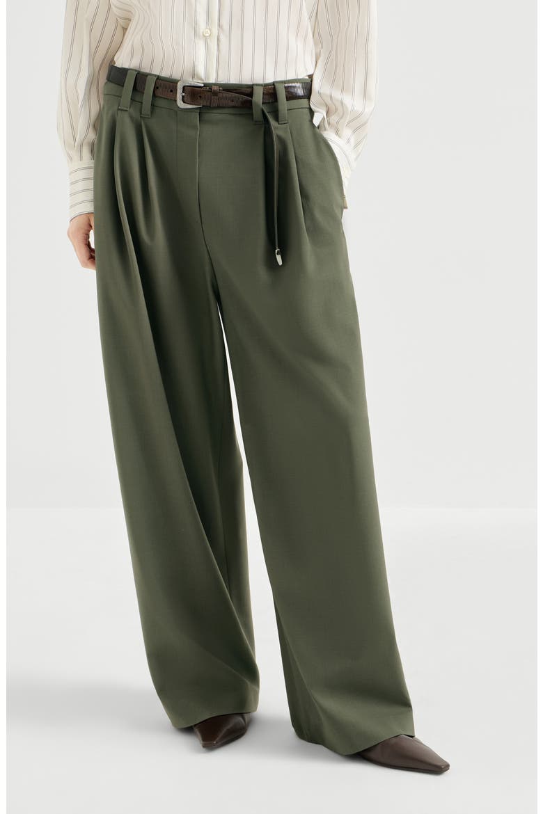 Tropical luxury wool tailored trousers with monili, Main, color, Green