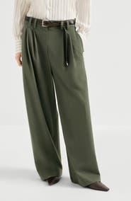 Brunello Cucinelli Tropical luxury wool tailored trousers with monili