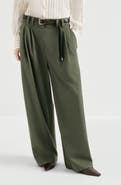 Brunello Cucinelli Tropical luxury wool tailored trousers with monili