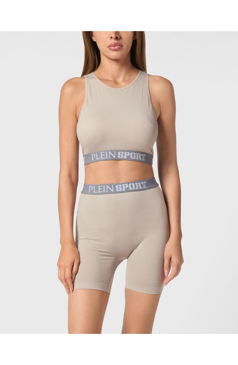 PLEIN SPORT Rib Seamless Training Sport Bra Logo Women, Main, color, Darkgrey