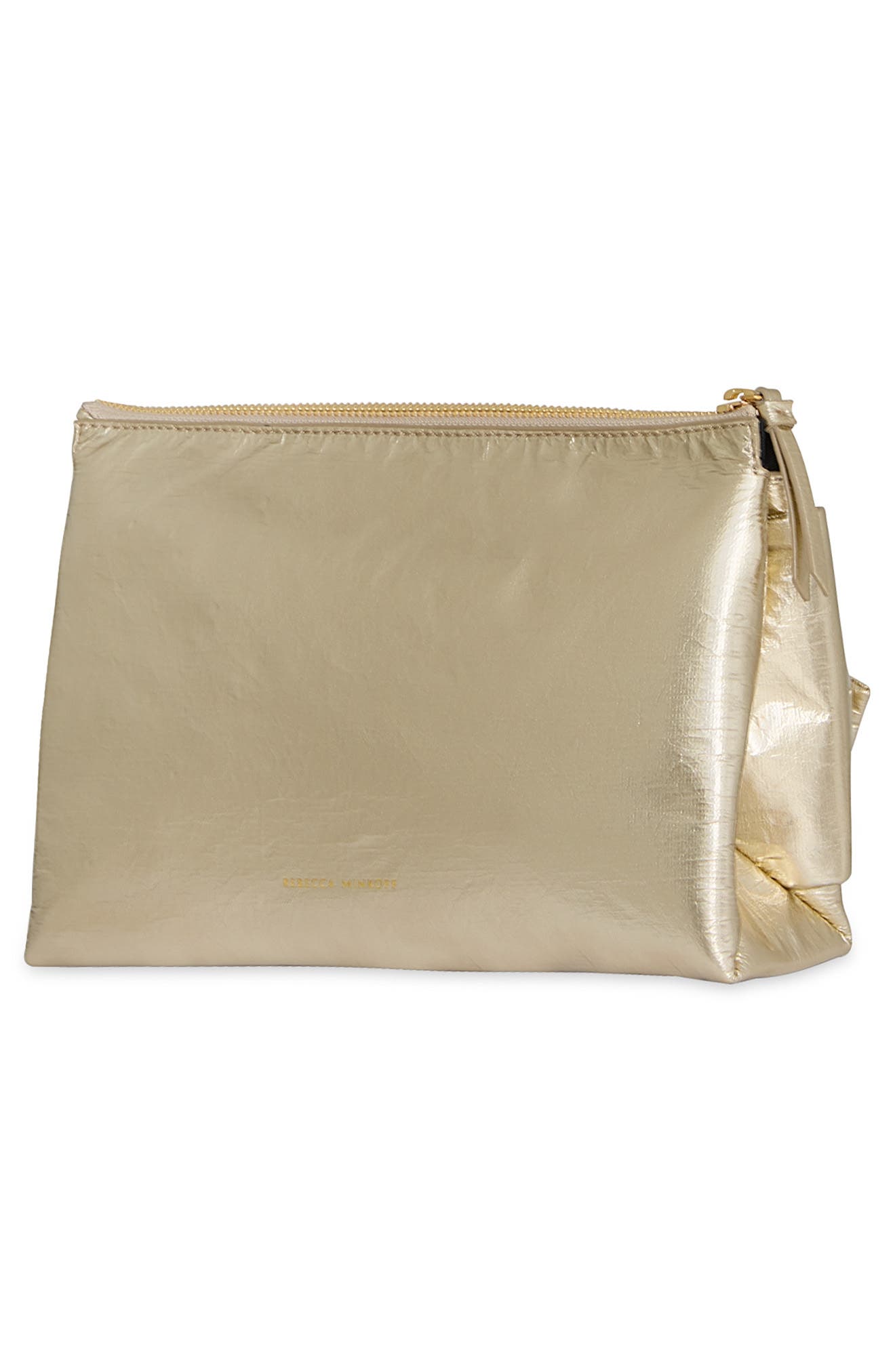 Rebecca Minkoff Bow Metallic Clutch, Alternate, color, Gold