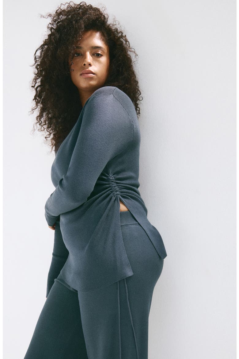 Ruched Fine Knit Sweater, Alternate, color, PETROL BLUE