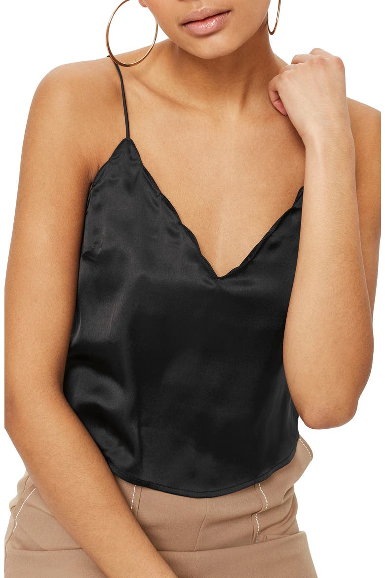Scallop Crop Camisole, Alternate, color, BLACK