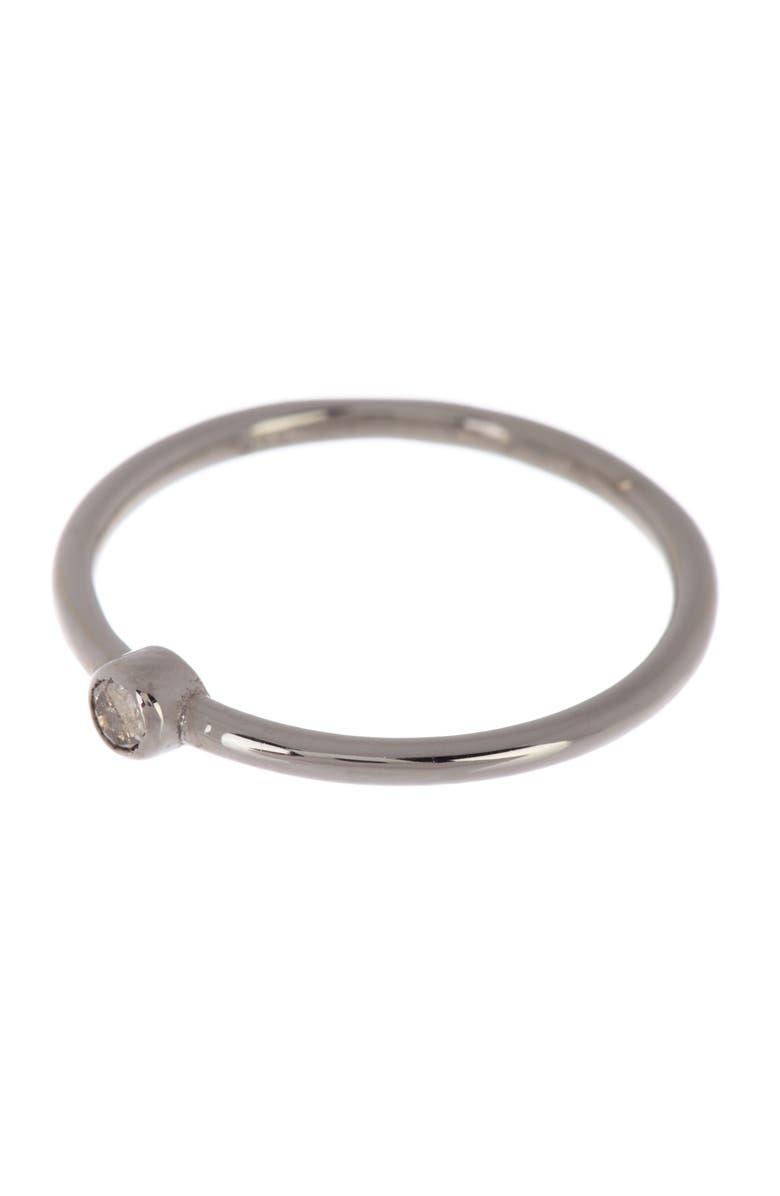 Adornia Rhodium Plated Sterling Silver Bezel Set Round Diamond Ring - 0.03 ctw, Main, color, 