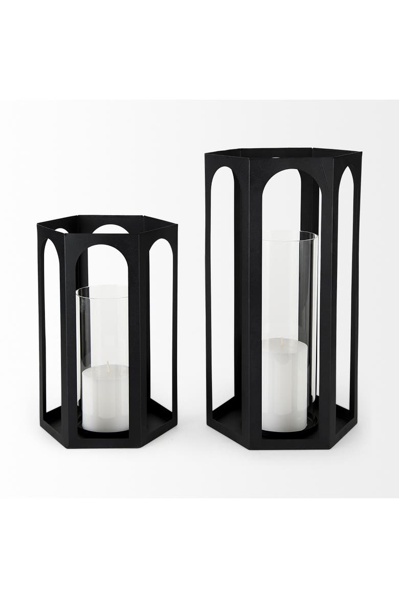 Balley Set of Two Metal Hexagonal Candle Holder, Alternate, color, Black