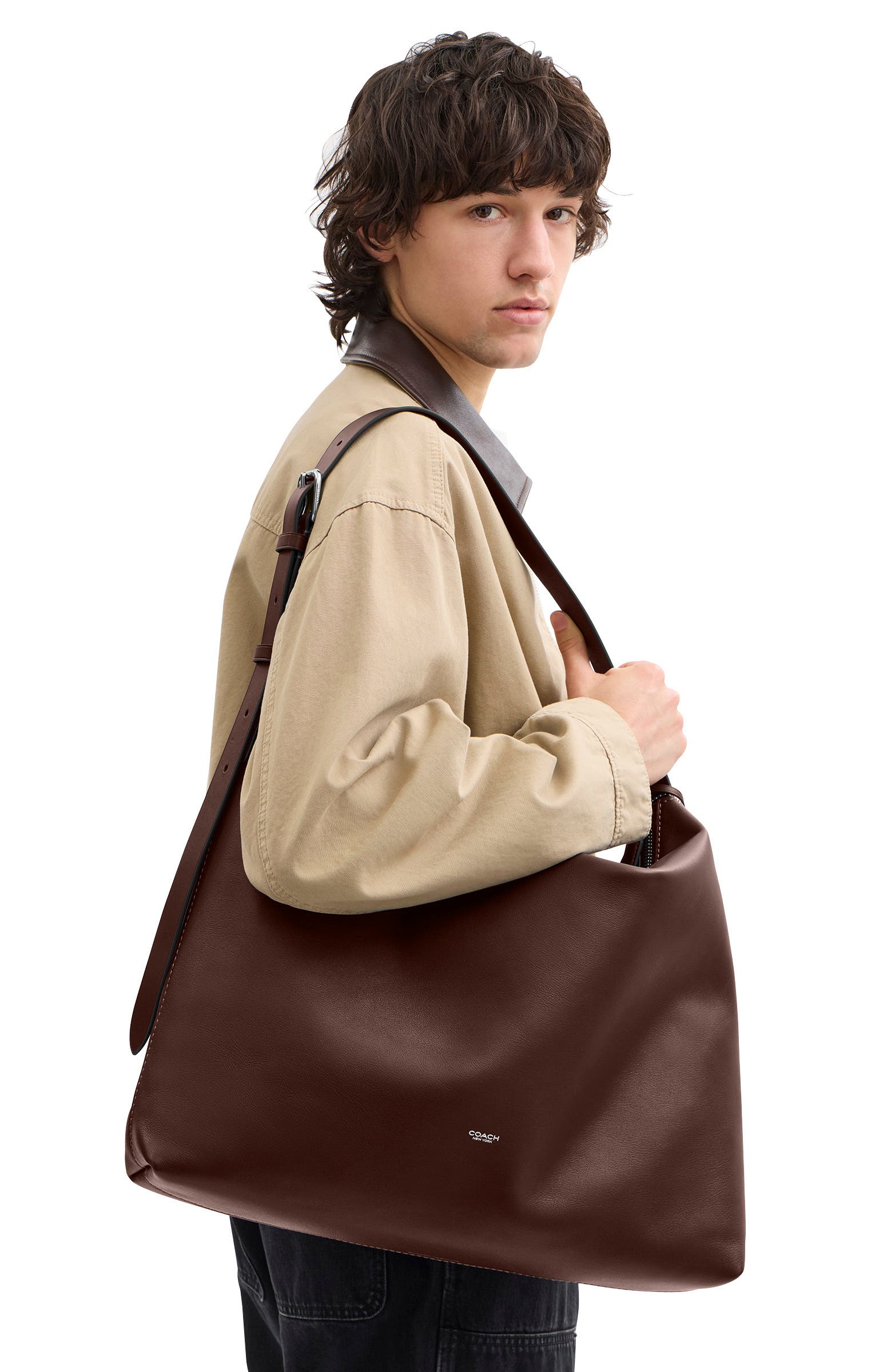 COACH Mott Leather Messenger Bag, Alternate, color, Maple