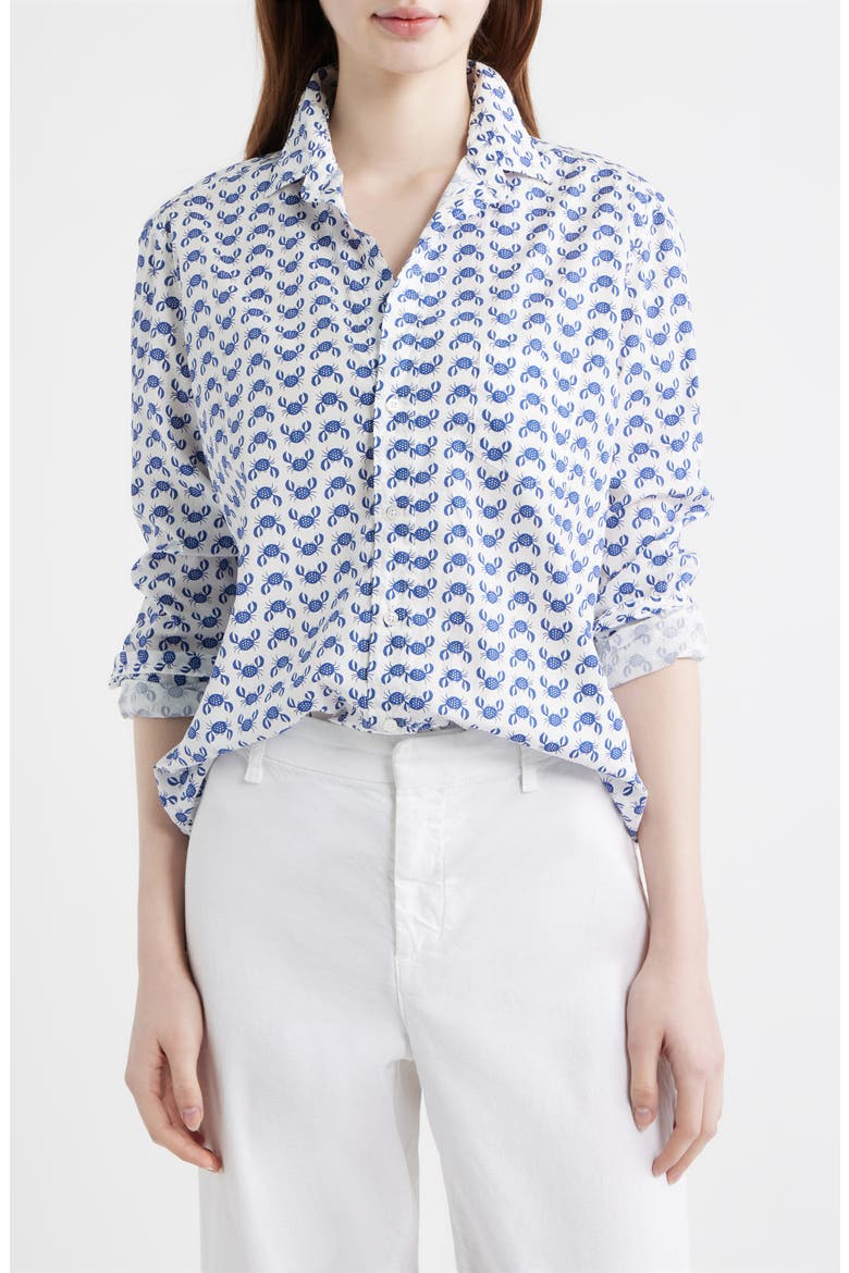 Eileen Crab Print Relaxed Button-Up Shirt, Main, color, BLUE CRAB