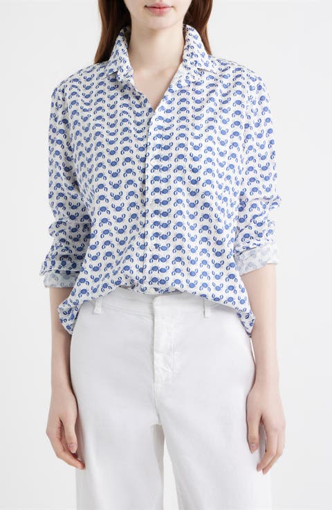 Eileen Crab Print Relaxed Button-Up Shirt