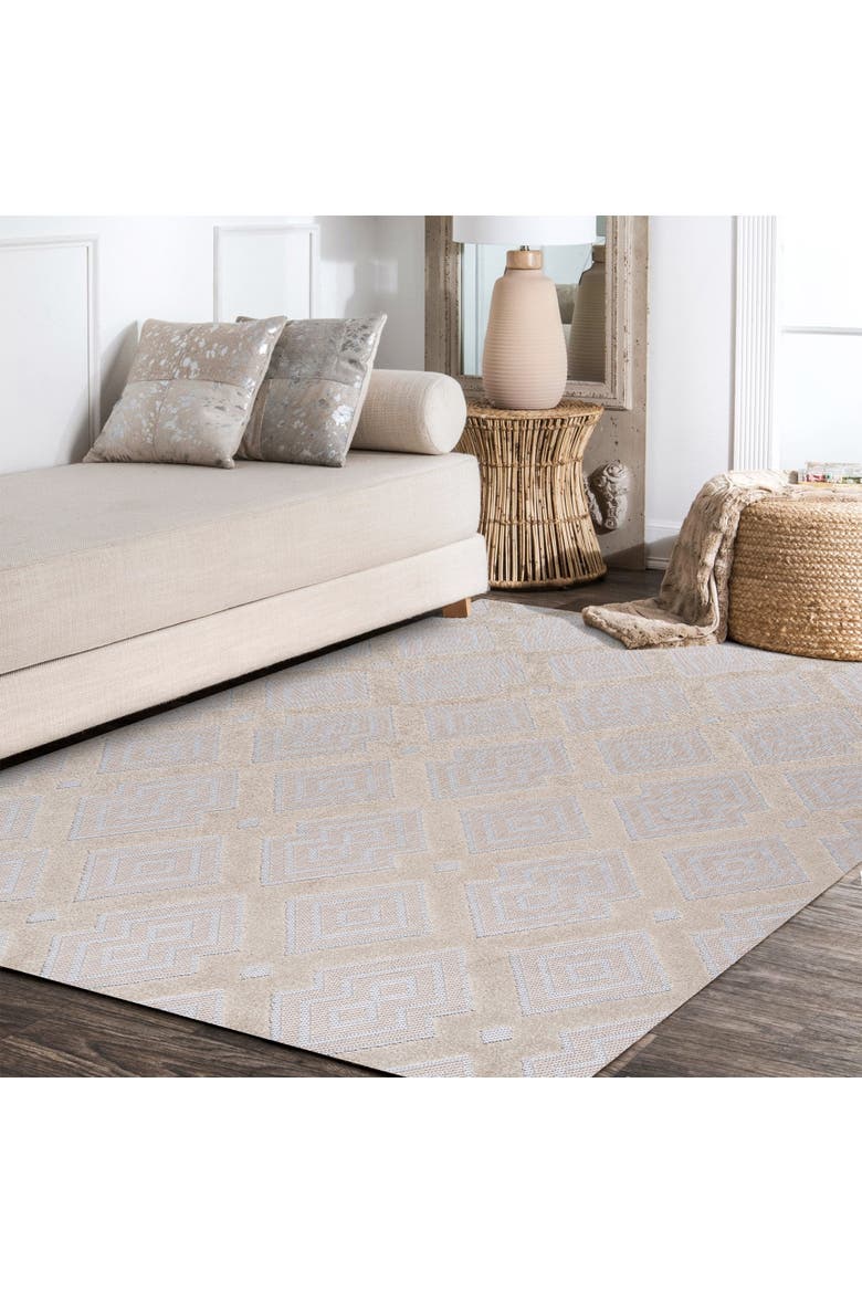 Duwun High-Low Pile Ogee Trellis Tone-on-Tone Indoor/Outdoor Area Rug, Alternate, color, Beige/Gray