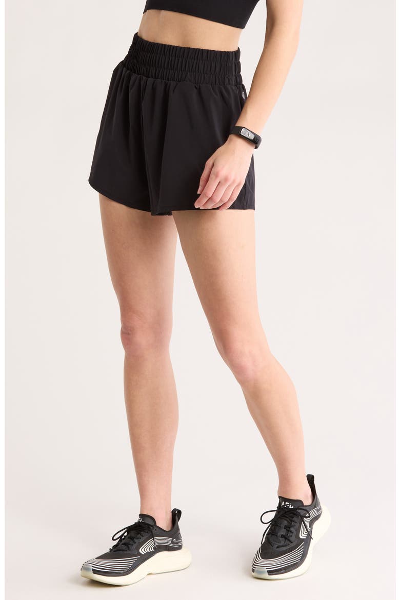 Interval High Waist Flowy Shorts, Main, color, BLACK
