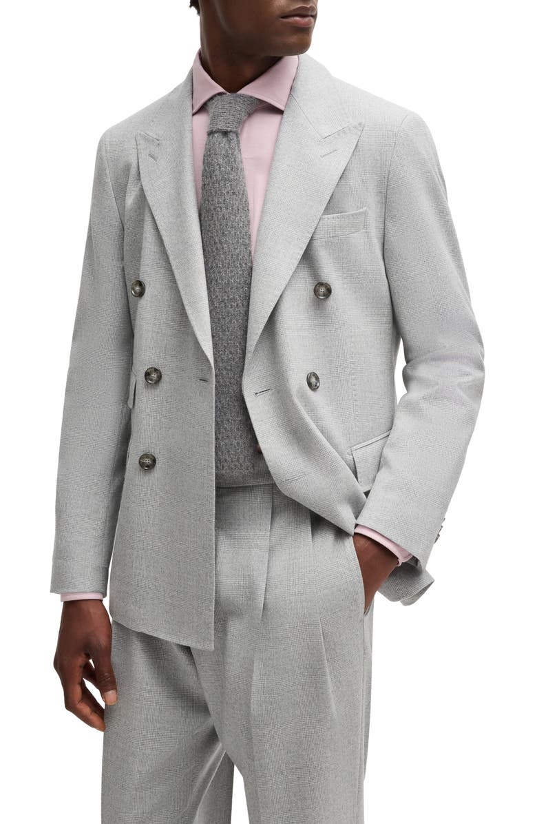 BOSS Camel Heston Plaid Virgin Wool Suit, Main, color, Open Grey