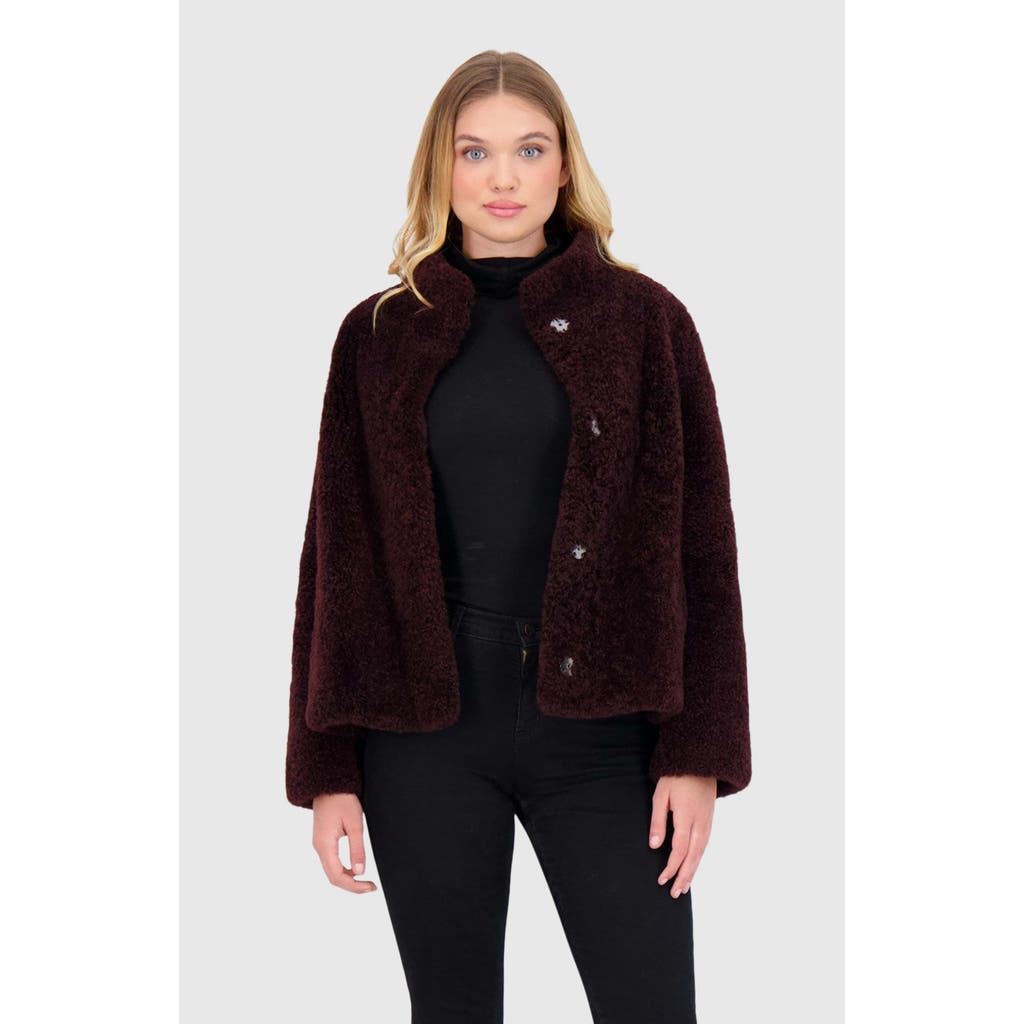Gorski Cashmere Goat Shearling Jacket In Burgundy
