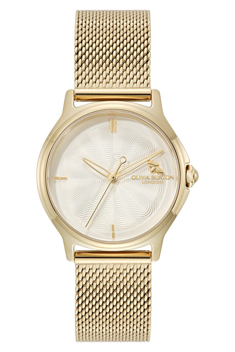 Classic Bee Mesh Strap Watch, 30mm, Main, color, GOLD