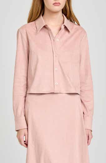 WAYF Chandler Long Sleeve Crop Button-Up Shirt