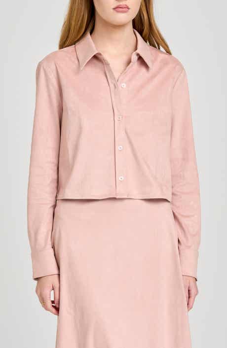 WAYF Chandler Long Sleeve Crop Button-Up Shirt