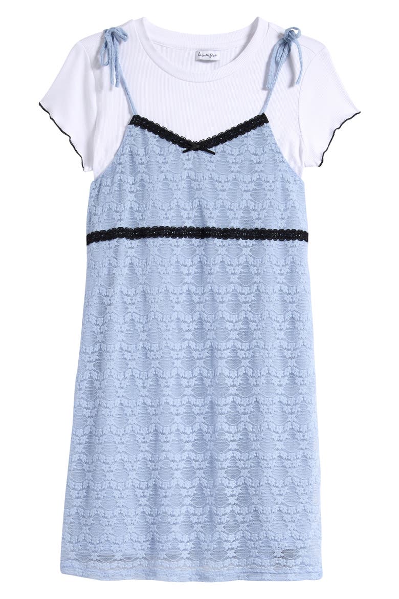Kids' T-Shirt & Lace Dress Set, Main, color, ZEN BLUE
