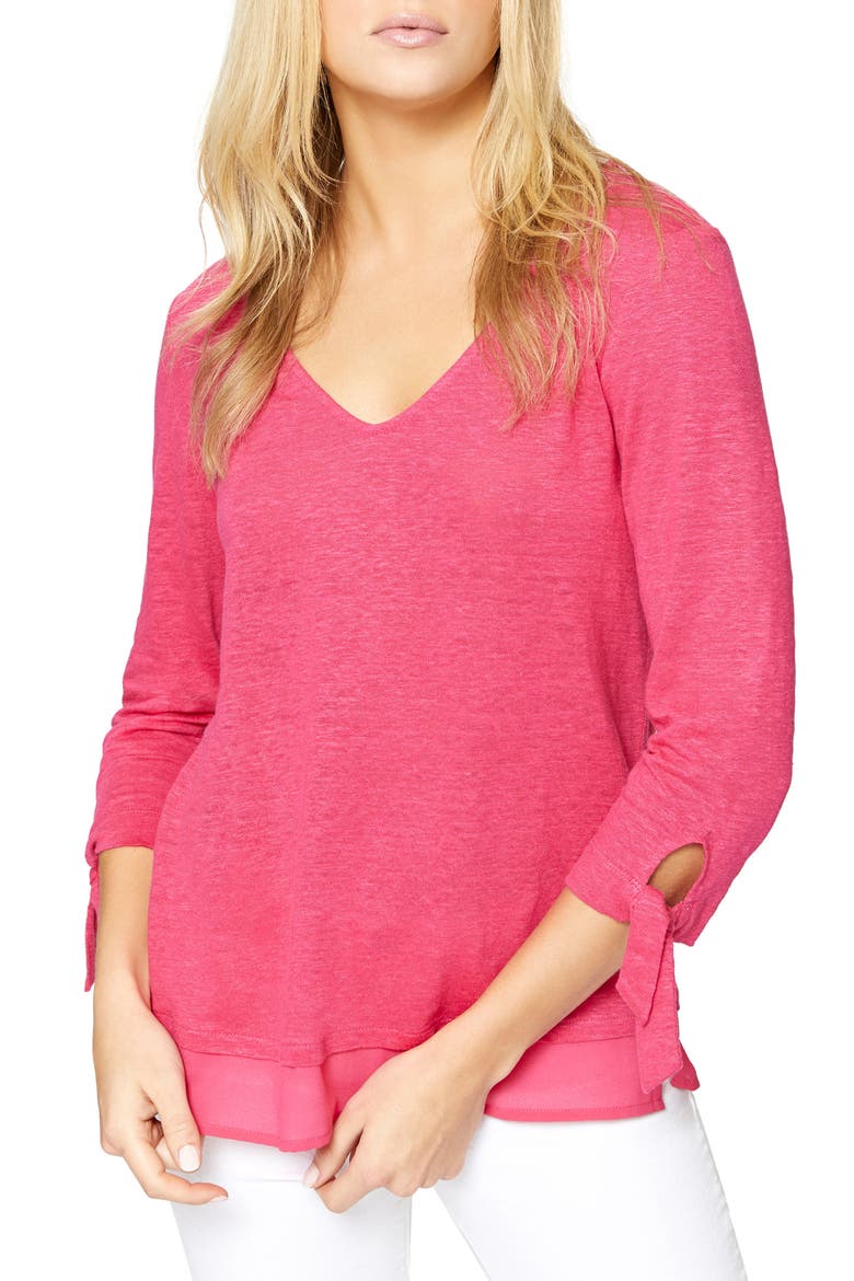 Sylvie Tiered Hem Linen Tee, Main, color, CAMELLIA