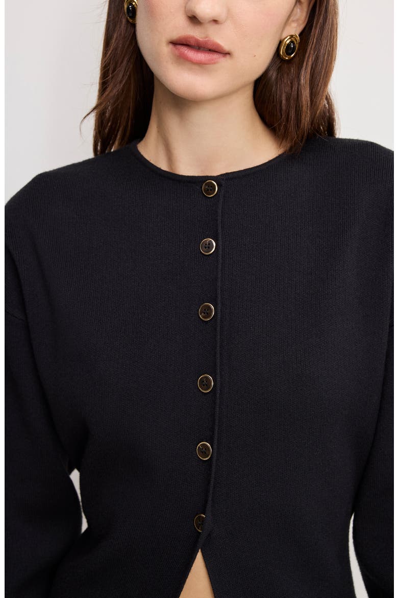 Split Front Button Up Sweater, Alternate, color, BLACK001