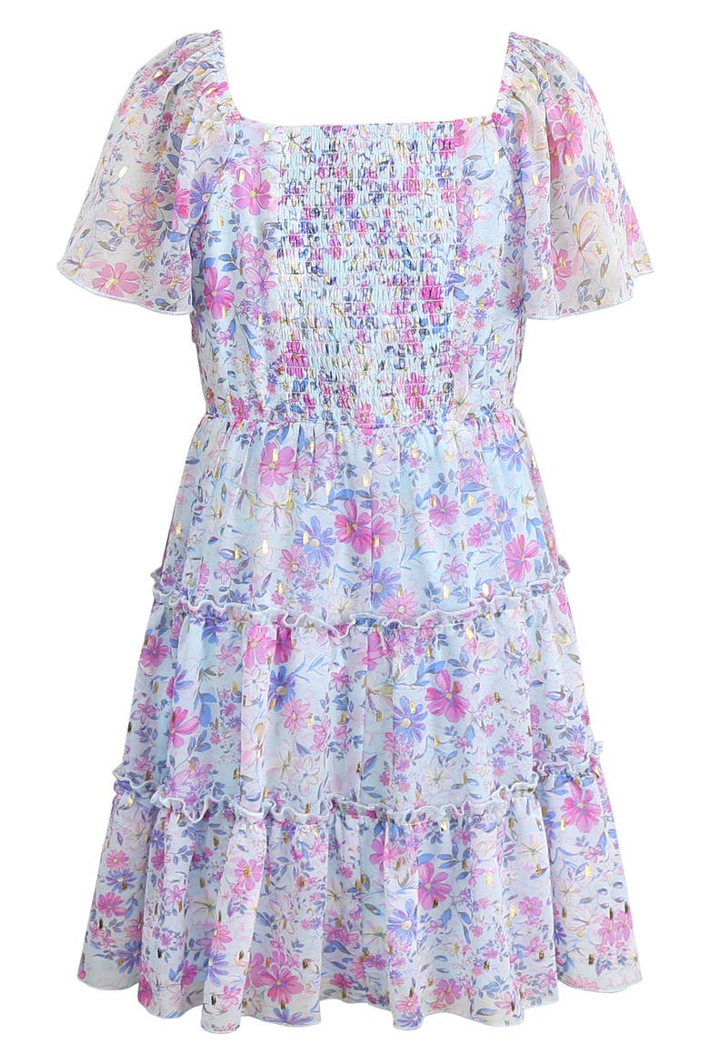 Kids' Yoryu Tiered Chiffon Dress, Alternate, color, BLUE MULTI