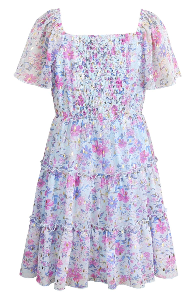 Zunie Kids' Yoryu Tiered Chiffon Dress, Alternate, color, Blue Multi