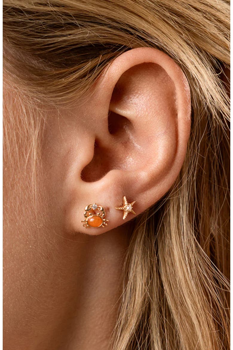 Crab Stud Earrings, Alternate, color, Gold Vermeil